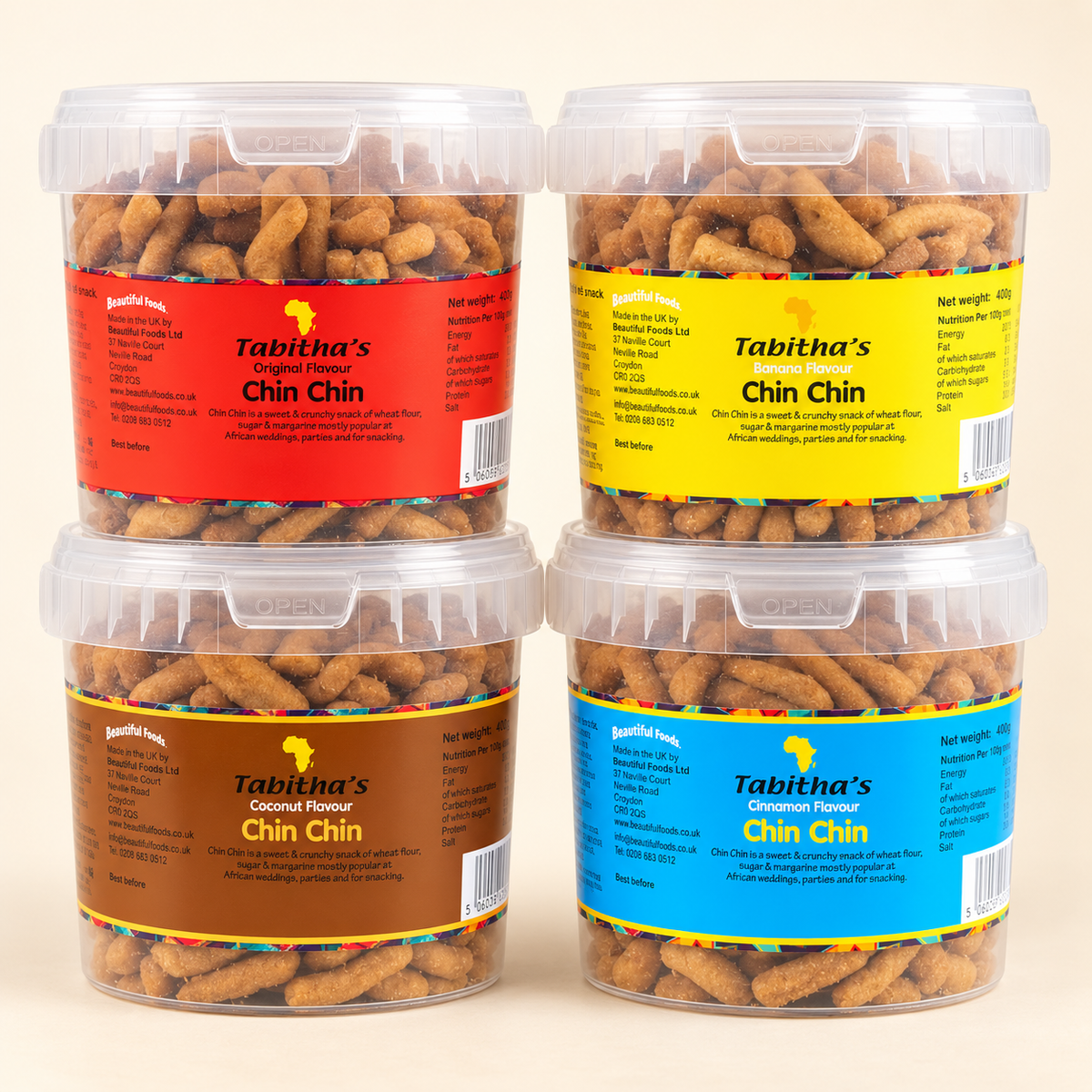 Tabitha's Chin Chin Family Sharing Bundle - 4 X 400g Tubs